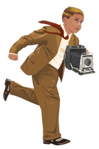 Boy news photographer Johnny Graphic chasing down the story